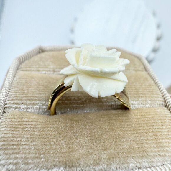 Vtg 14K Yellow Gold Carved Rose Ring With Leaves 2.4g Fine Jewelry Size 5.5 Band - Picture 14 of 16